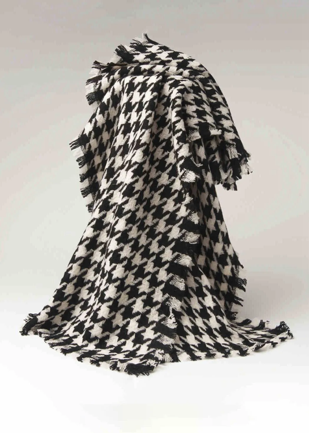 Black White Houndstooth Wool Long Scarf