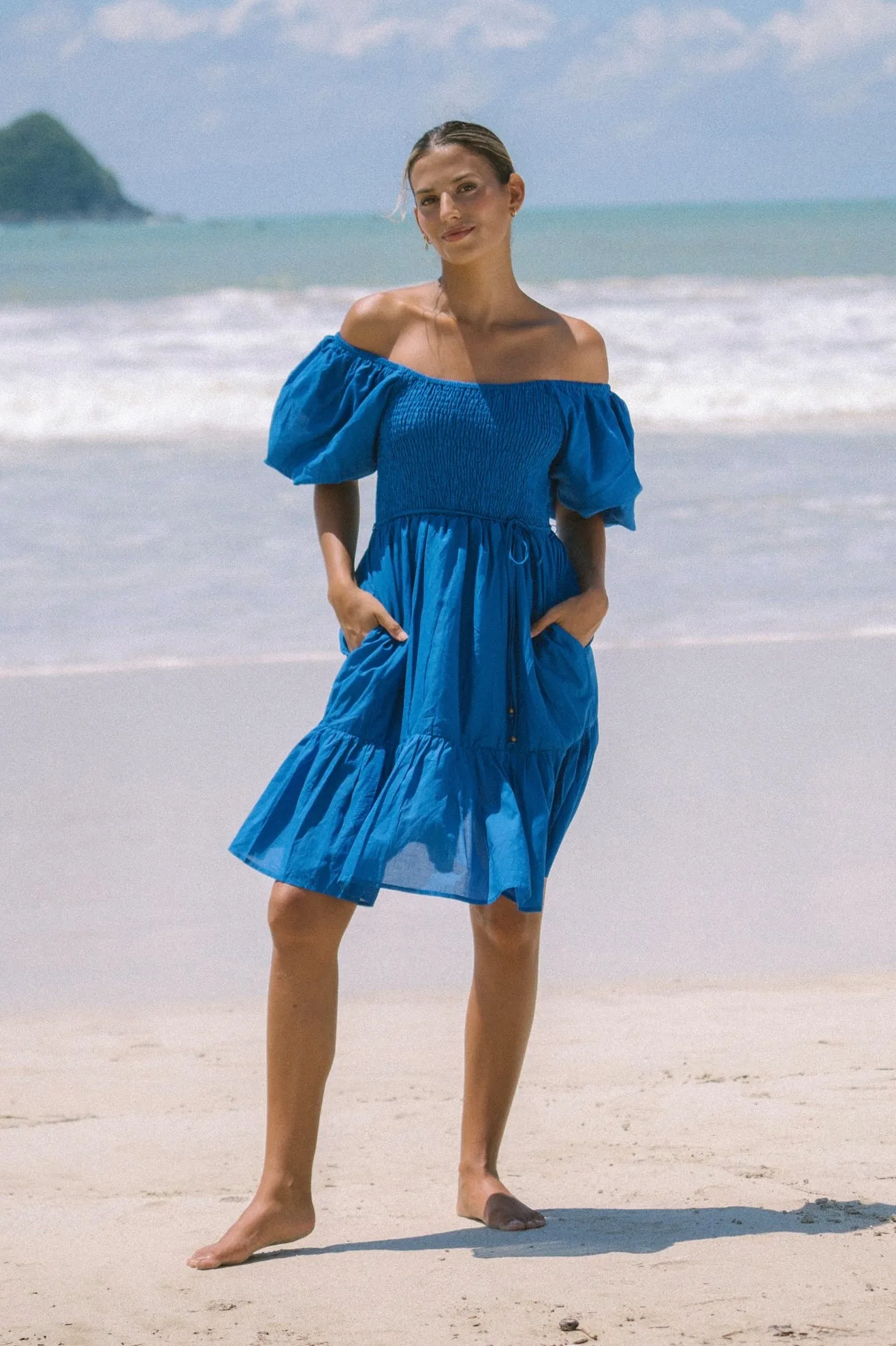 Brielle Blue Puff Sleeve Mini Dress