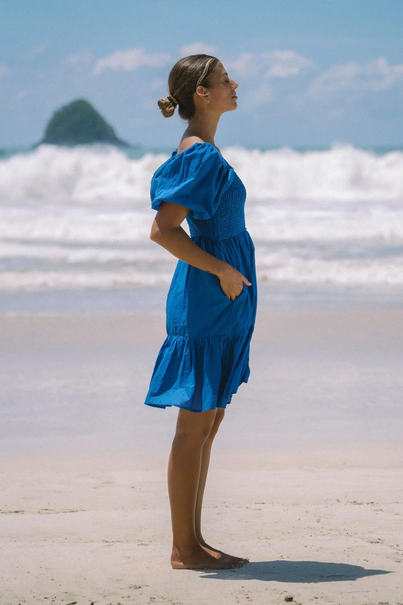 Brielle Blue Puff Sleeve Mini Dress