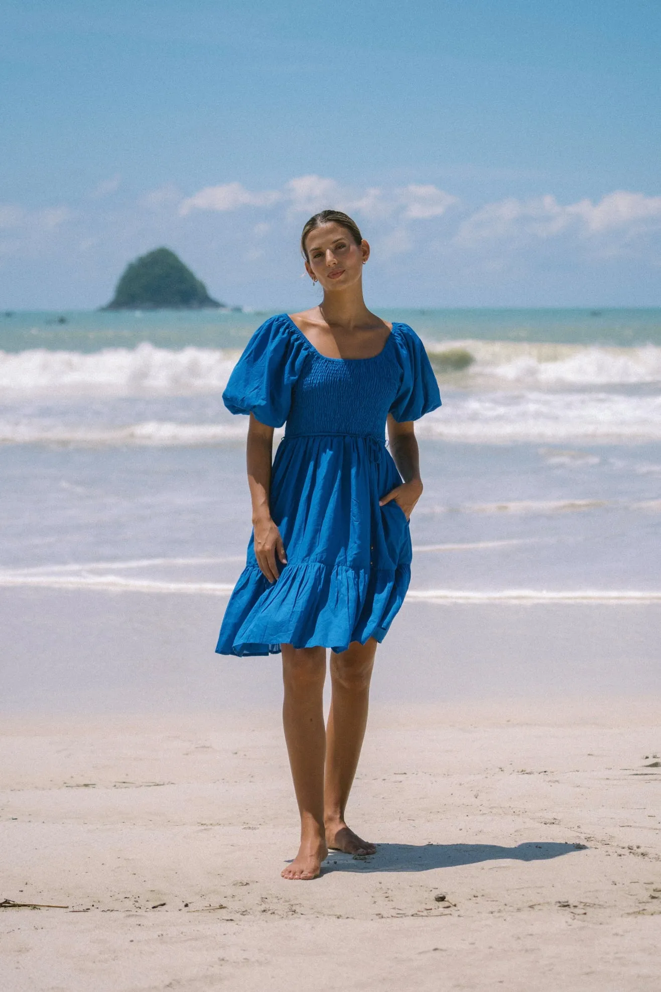 Brielle Blue Puff Sleeve Mini Dress