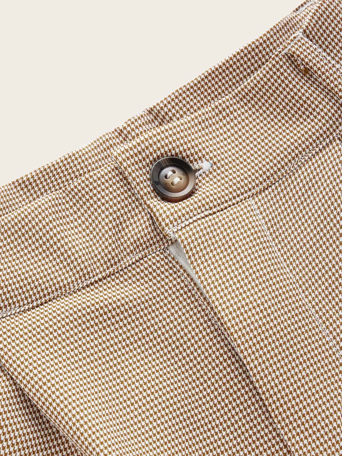 Casual Houndstooth Zipper Natural Women Shorts