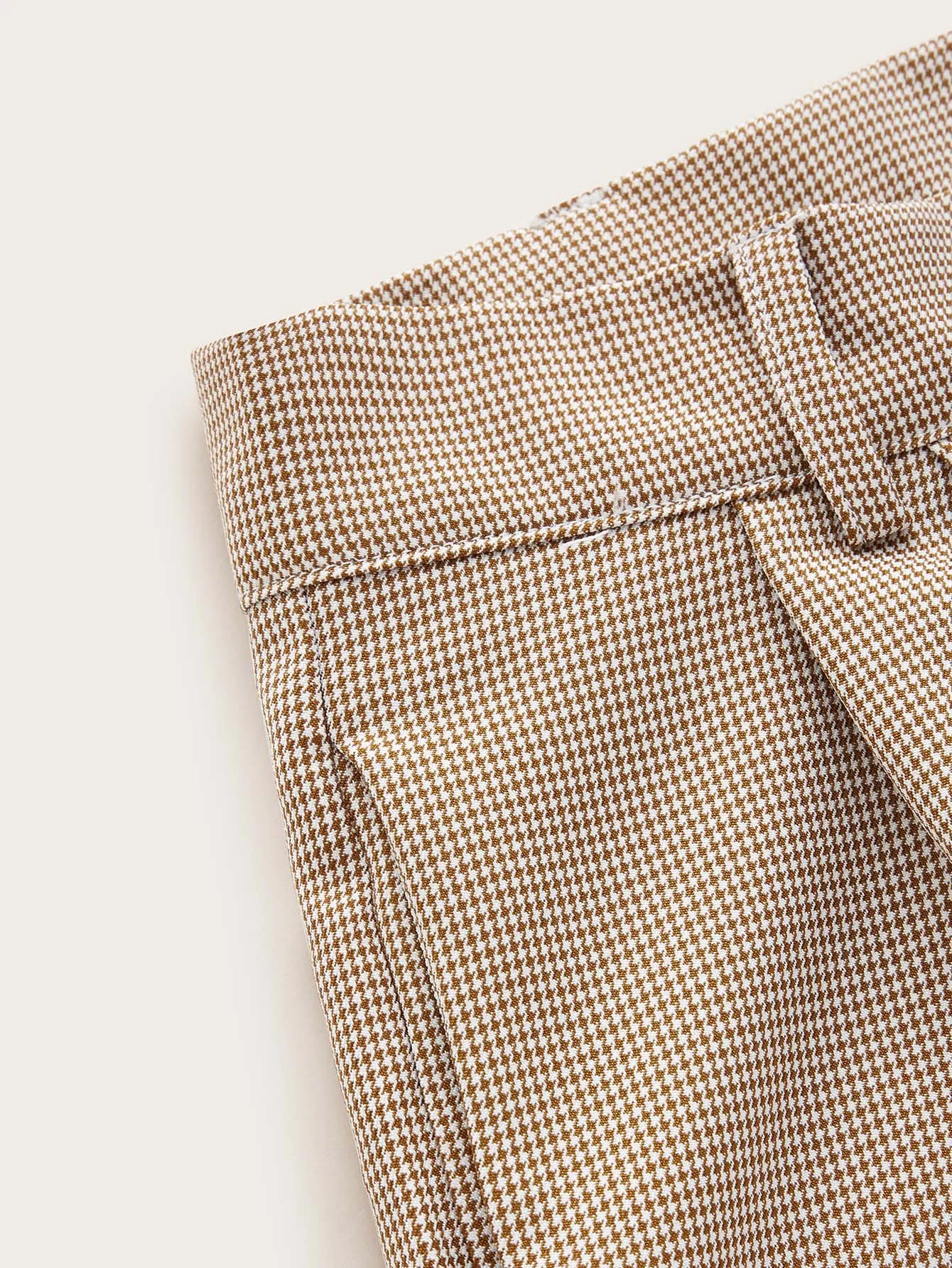 Casual Houndstooth Zipper Natural Women Shorts