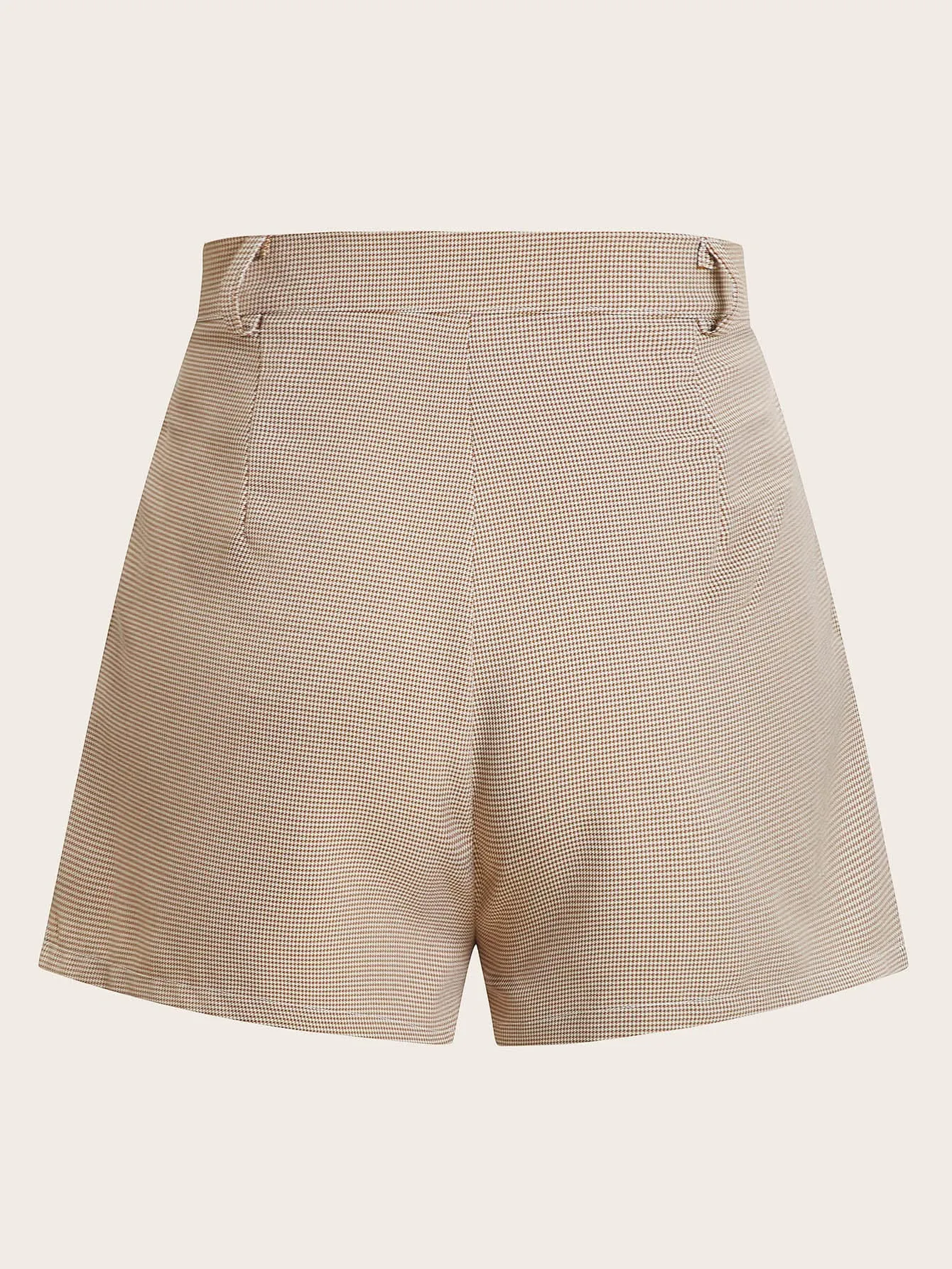 Casual Houndstooth Zipper Natural Women Shorts