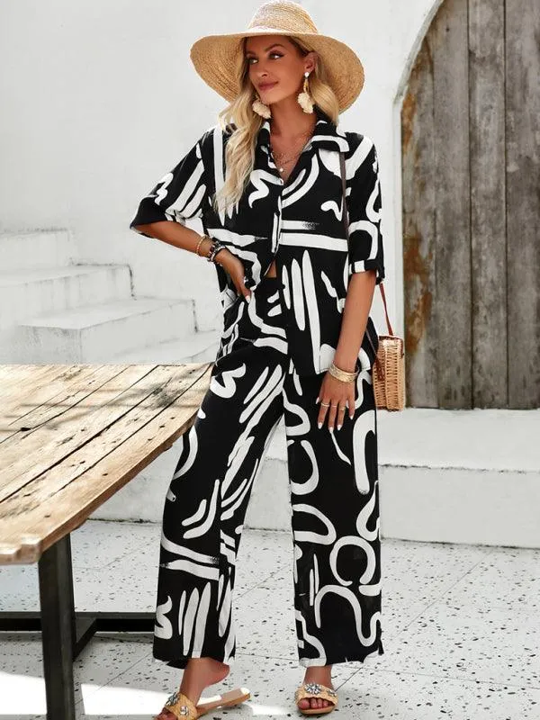 Chic Serenity: Fashion-Forward Women's Shirt and Trousers Ensemble for Effortless Style