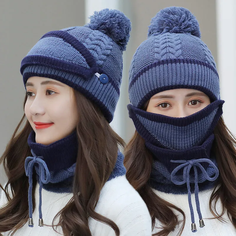 CJ/ Winter Hat For Women 3pcs Knitted Beanie Hat Scarf Set Warm Hat