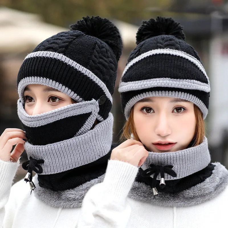 CJ/ Winter Hat For Women 3pcs Knitted Beanie Hat Scarf Set Warm Hat