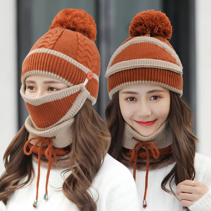 CJ/ Winter Hat For Women 3pcs Knitted Beanie Hat Scarf Set Warm Hat