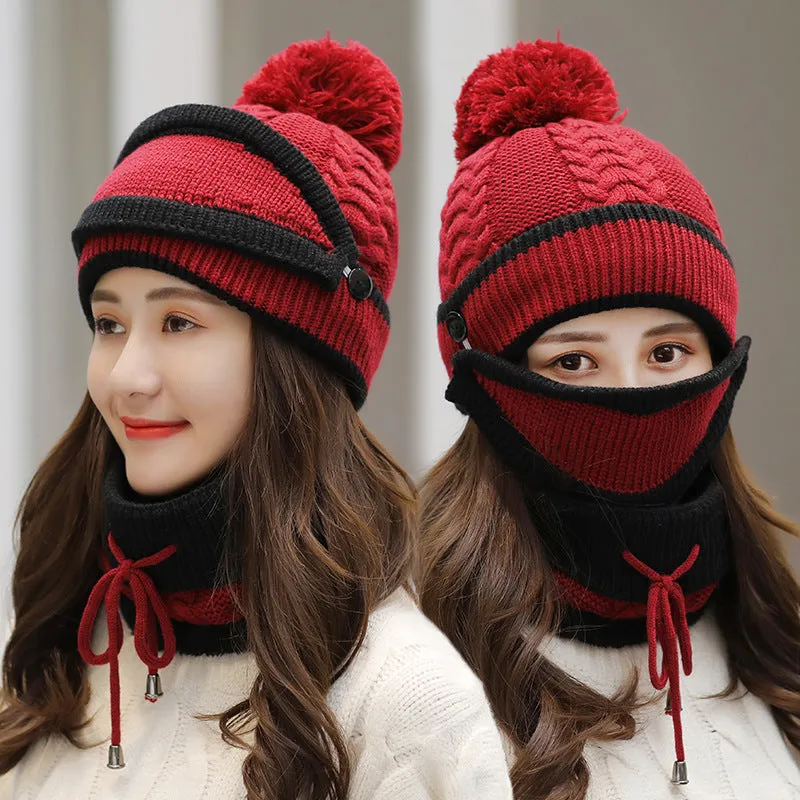 CJ/ Winter Hat For Women 3pcs Knitted Beanie Hat Scarf Set Warm Hat