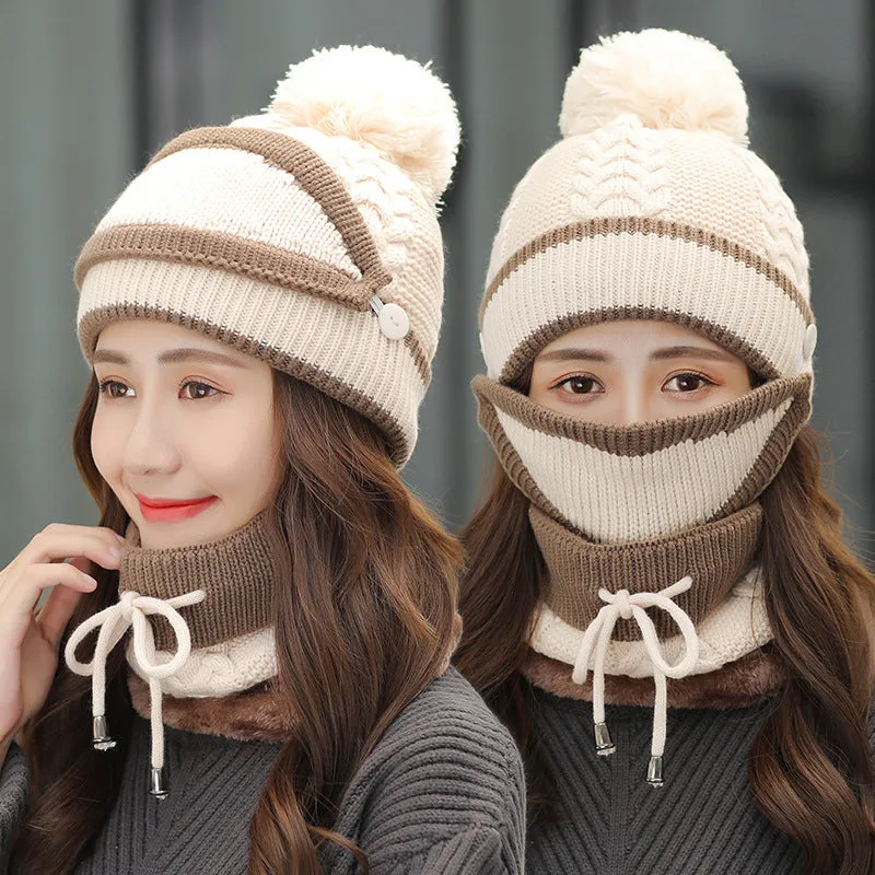 CJ/ Winter Hat For Women 3pcs Knitted Beanie Hat Scarf Set Warm Hat