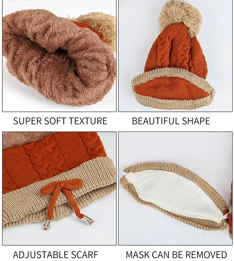 CJ/ Winter Hat For Women 3pcs Knitted Beanie Hat Scarf Set Warm Hat
