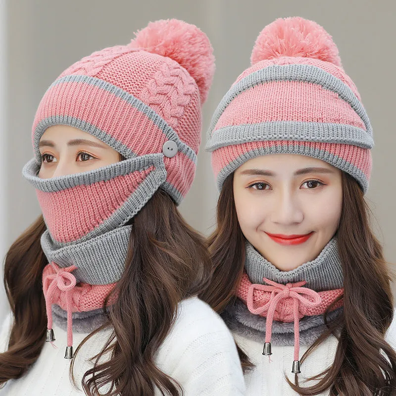 CJ/ Winter Hat For Women 3pcs Knitted Beanie Hat Scarf Set Warm Hat