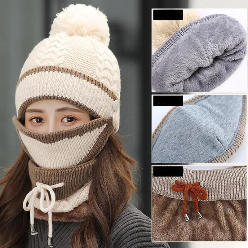 CJ/ Winter Hat For Women 3pcs Knitted Beanie Hat Scarf Set Warm Hat