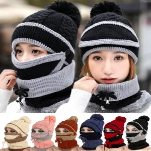 CJ/ Winter Hat For Women 3pcs Knitted Beanie Hat Scarf Set Warm Hat