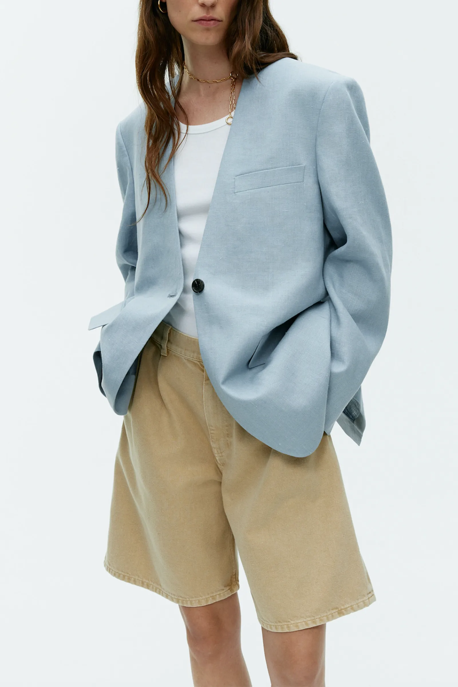 Collarless Linen Blazer