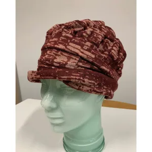 Hypo allergenic cozy soft warm free form maroon print hat. No wool. Free shipping.