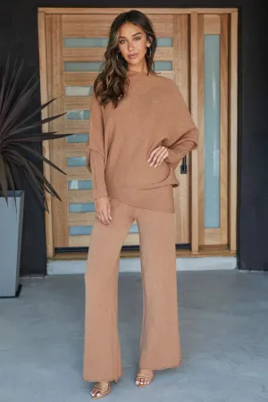 Italian Cozy Flared Pant in Camel