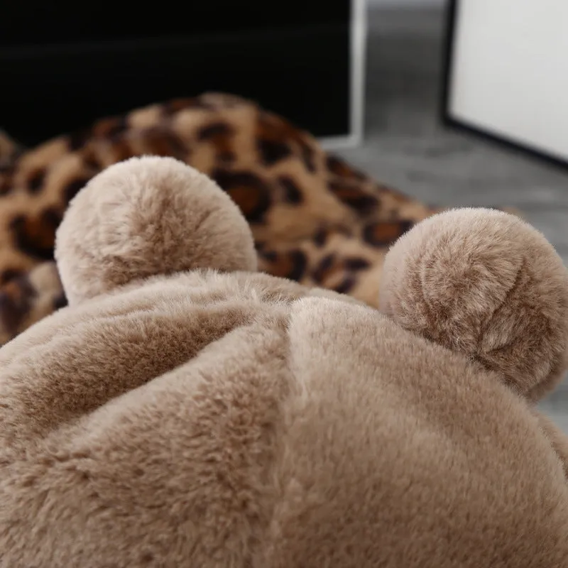 Leopard Fur Hat Fall/Winter Warm Fisherman Hat