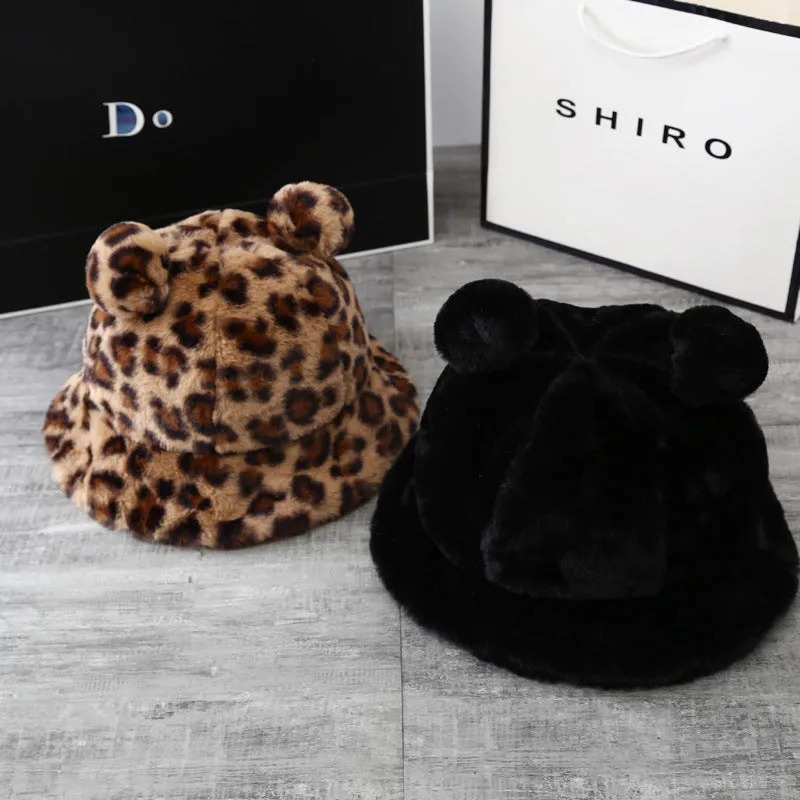 Leopard Fur Hat Fall/Winter Warm Fisherman Hat
