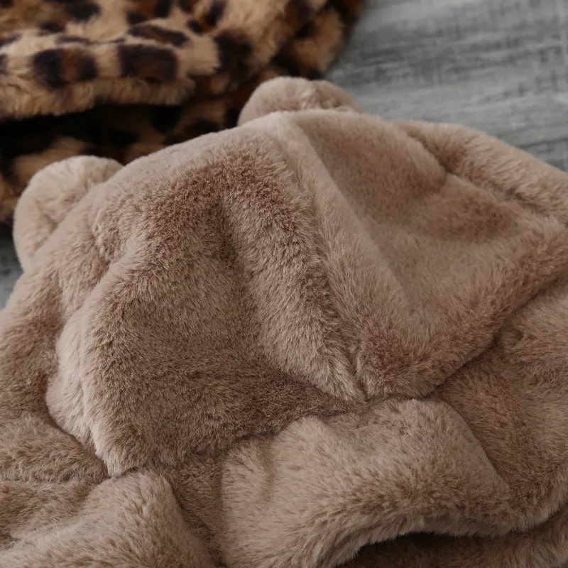 Leopard Fur Hat Fall/Winter Warm Fisherman Hat