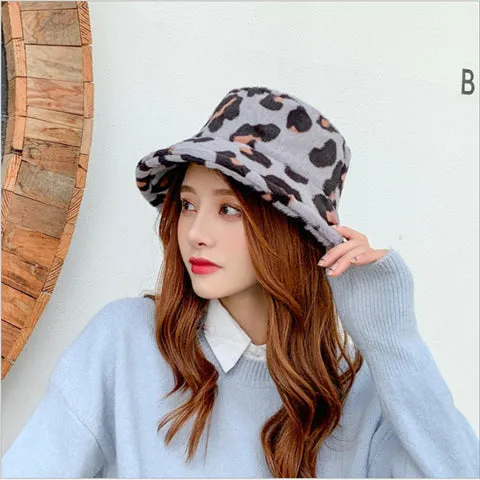 Leopard Fur Hat Warm Fisherman Hat