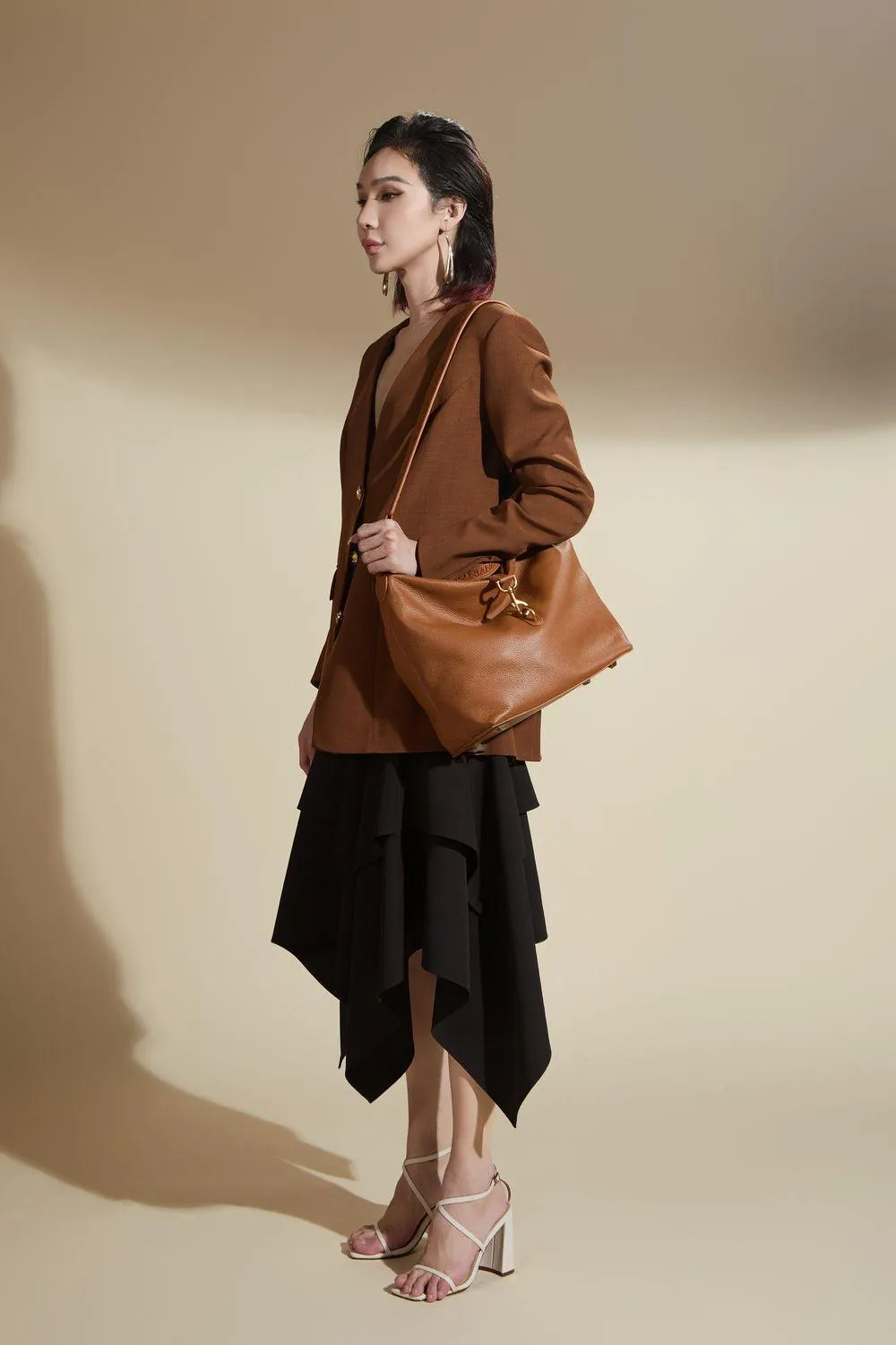 Nora Straight Lapelless Cotton Blend Blazer