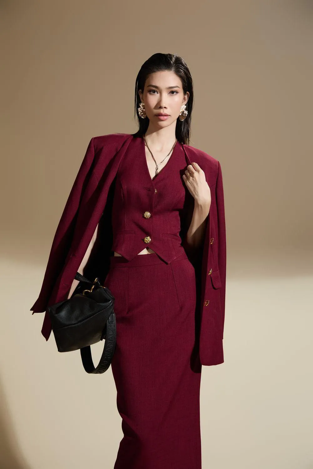 Nora Straight Lapelless Cotton Blend Blazer