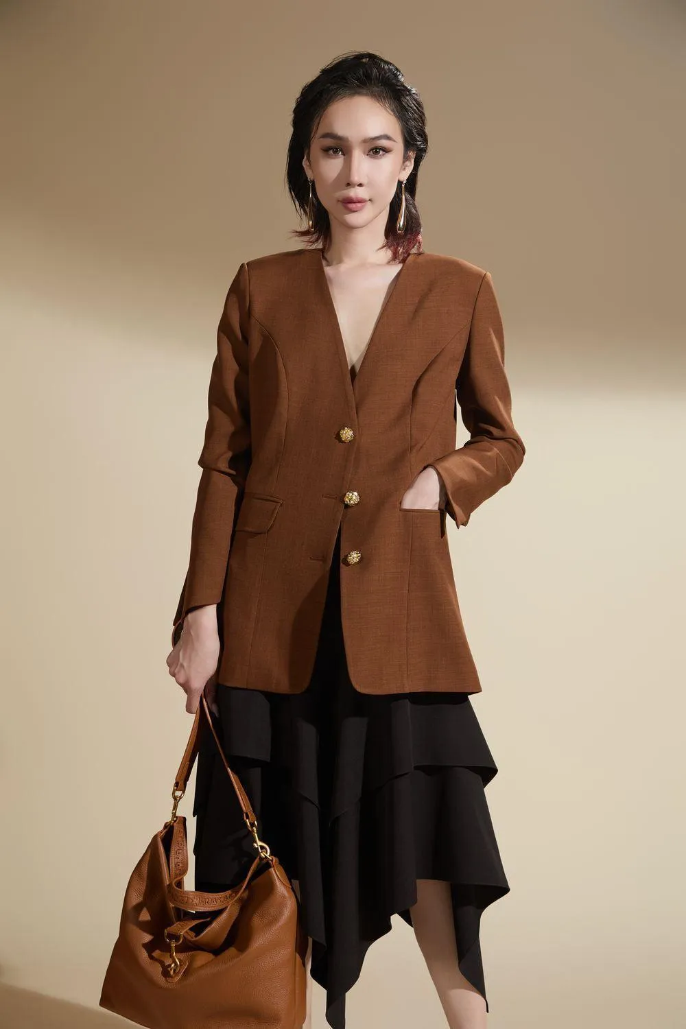 Nora Straight Lapelless Cotton Blend Blazer