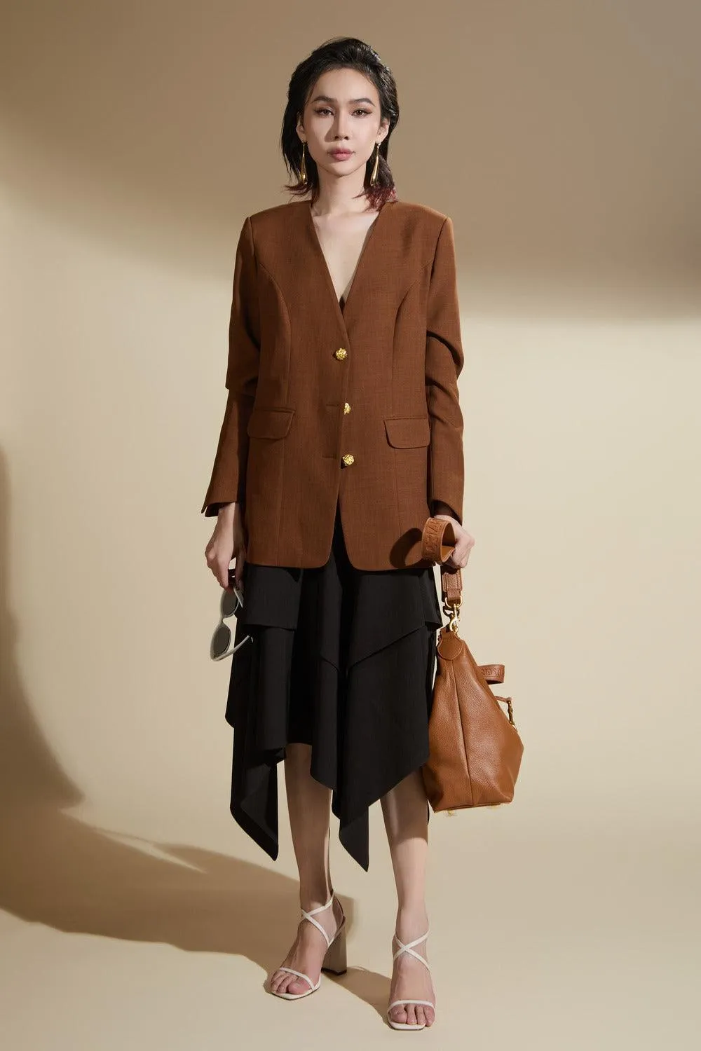 Nora Straight Lapelless Cotton Blend Blazer