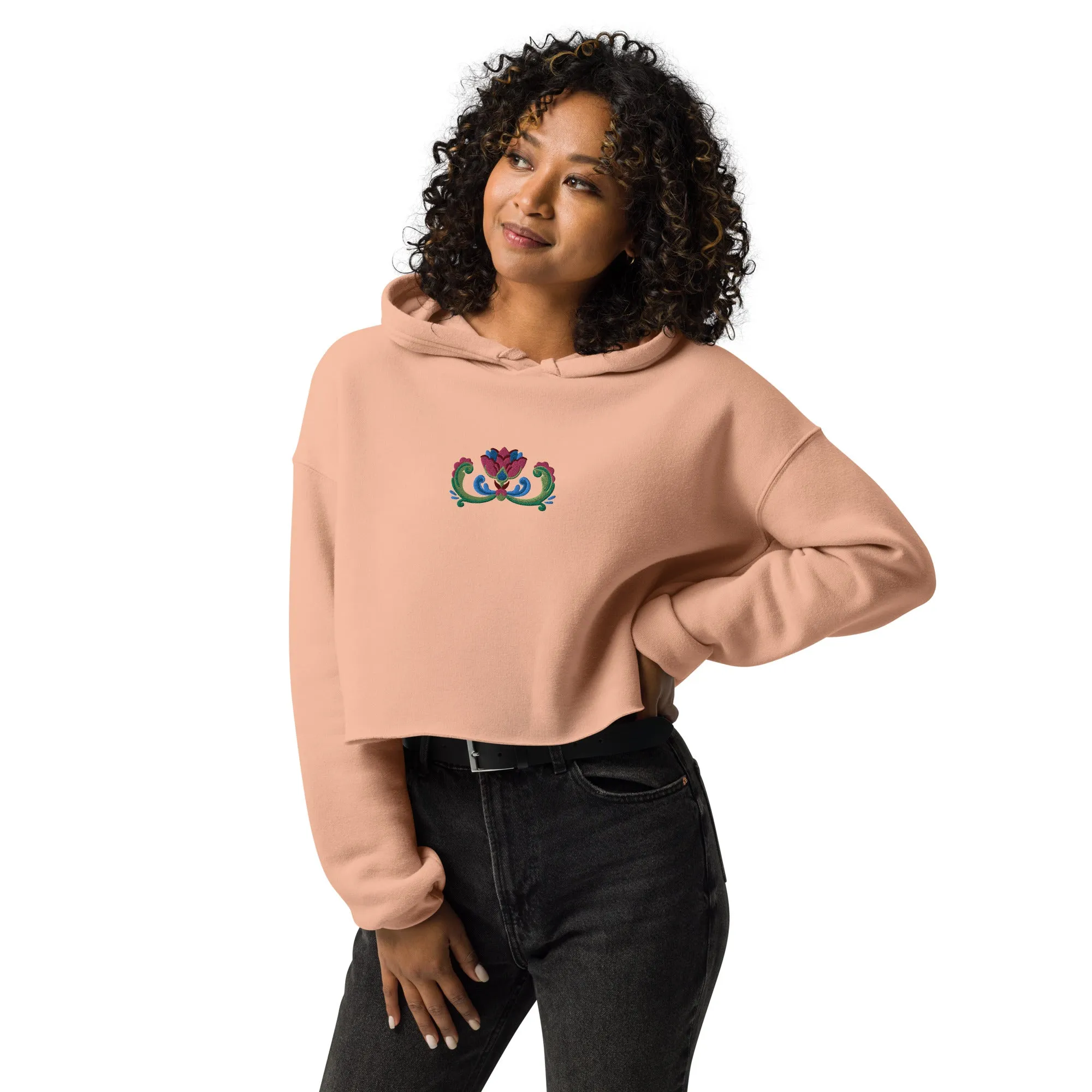 Norwegian Rosemaling Embroidered Cropped Hoodie