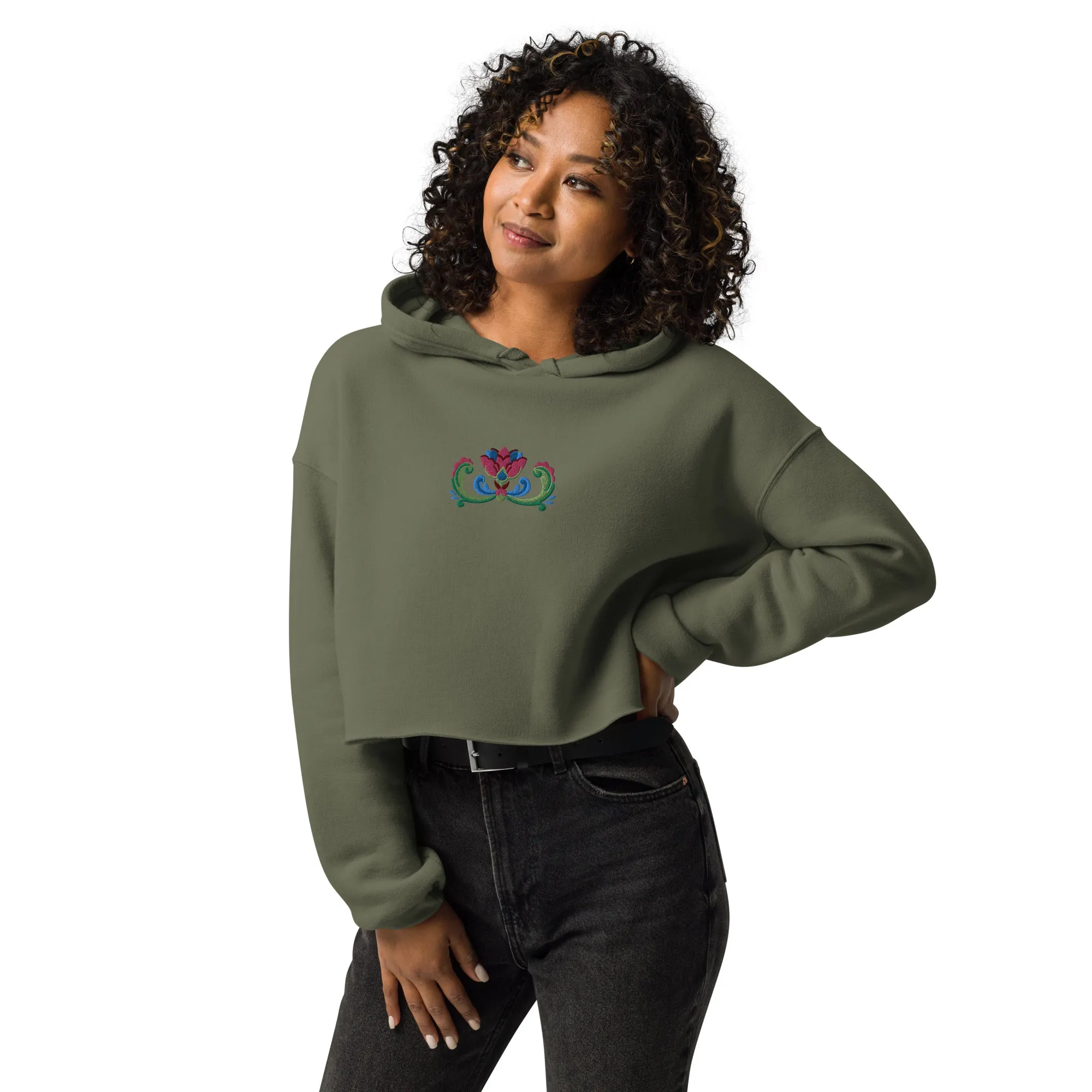 Norwegian Rosemaling Embroidered Cropped Hoodie
