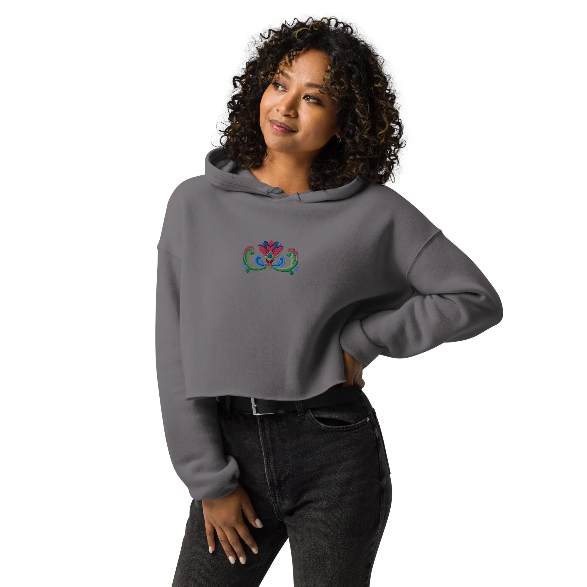 Norwegian Rosemaling Embroidered Cropped Hoodie