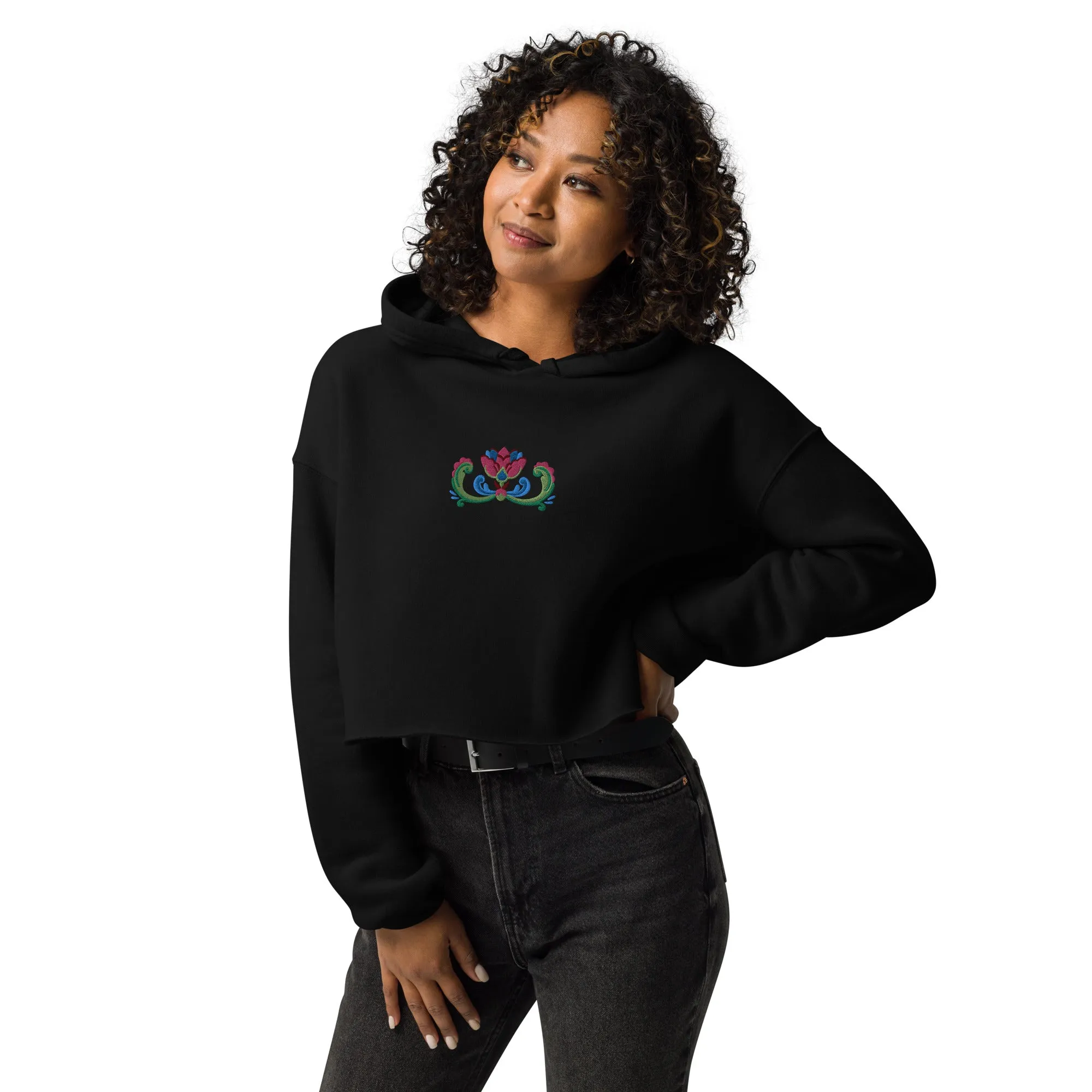 Norwegian Rosemaling Embroidered Cropped Hoodie