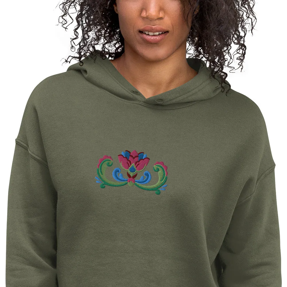Norwegian Rosemaling Embroidered Cropped Hoodie