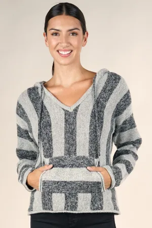 Retro Striped Hooded Pullover Hoodie Sweater