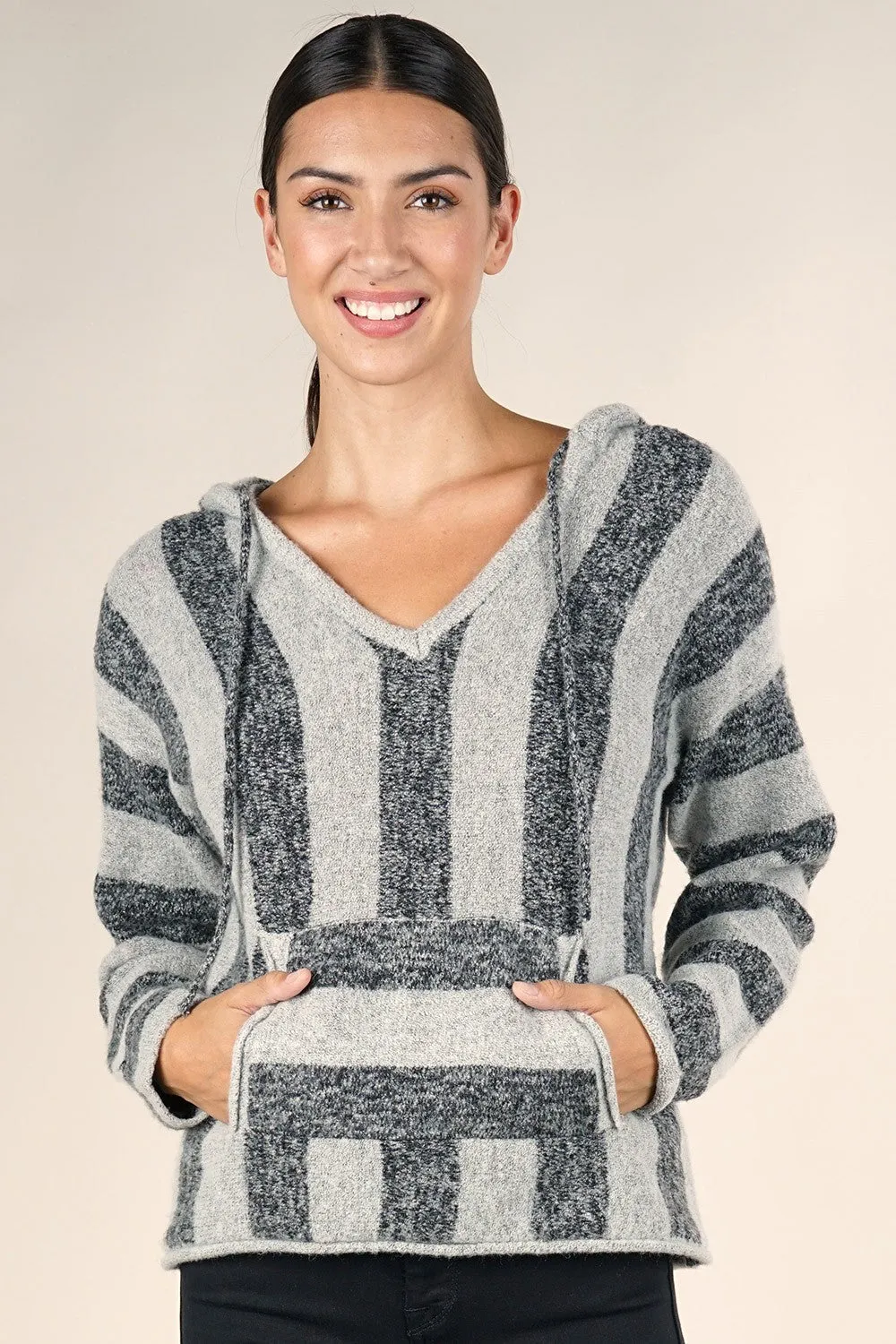 Retro Striped Hooded Pullover Hoodie Sweater