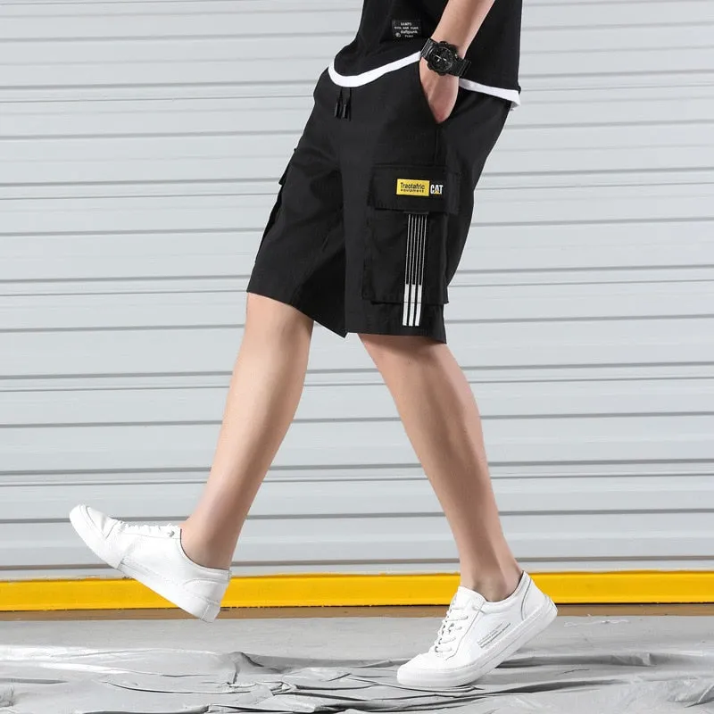Streetwear Shorts Black 2021 Summer Fashion Cotton Side Pockets Breeches Bermuda Male Elastic Waist Band Casual Cargo Shorts Men