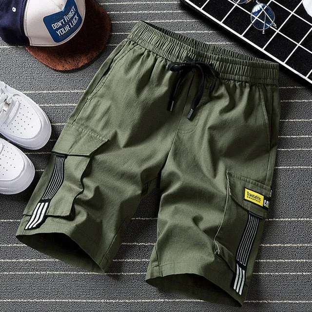 Streetwear Shorts Black 2021 Summer Fashion Cotton Side Pockets Breeches Bermuda Male Elastic Waist Band Casual Cargo Shorts Men