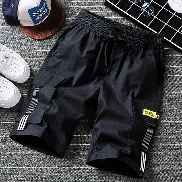 Streetwear Shorts Black 2021 Summer Fashion Cotton Side Pockets Breeches Bermuda Male Elastic Waist Band Casual Cargo Shorts Men