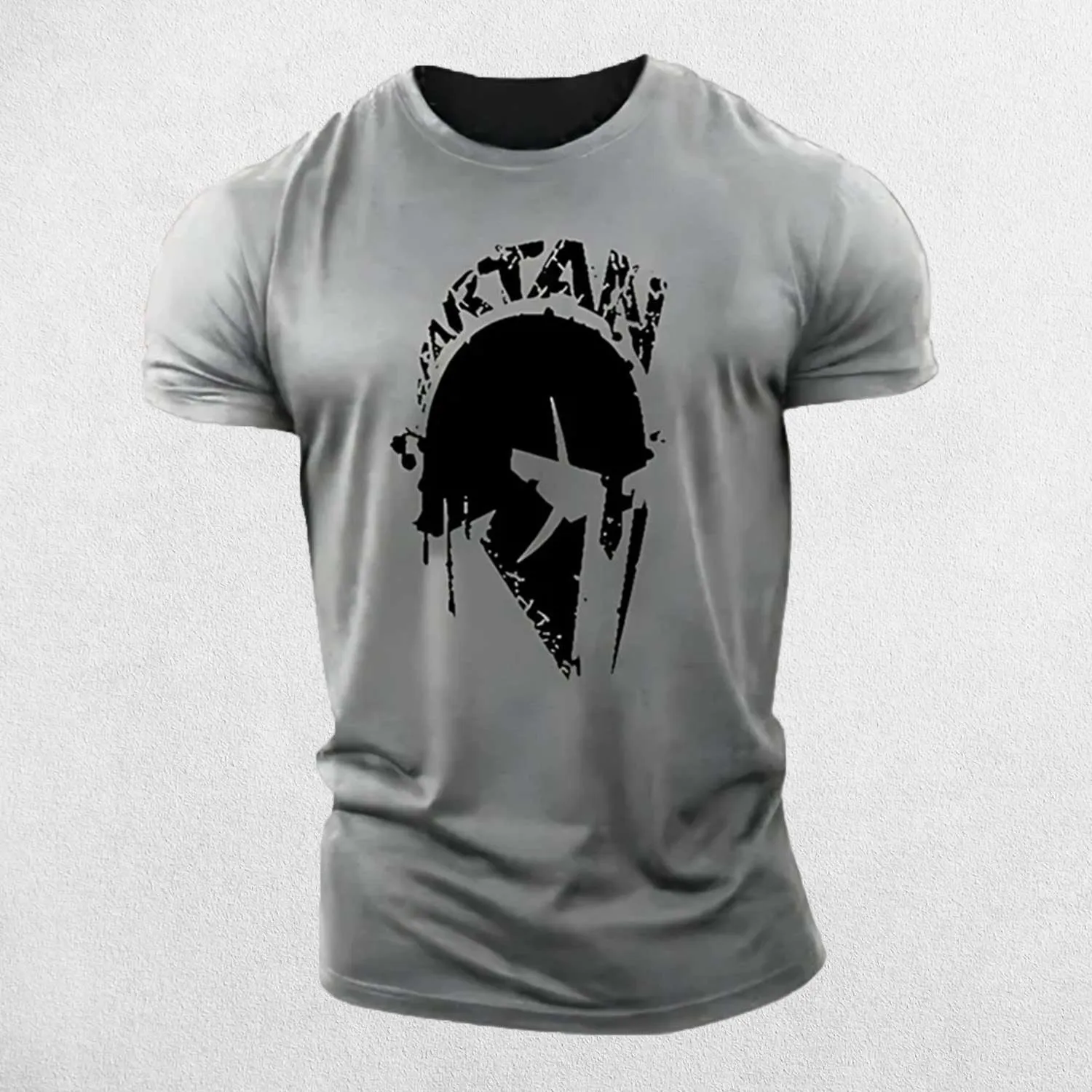 Vintage Spartan Print Men's Fitness T-Shirt - Breathable Cotton Blend