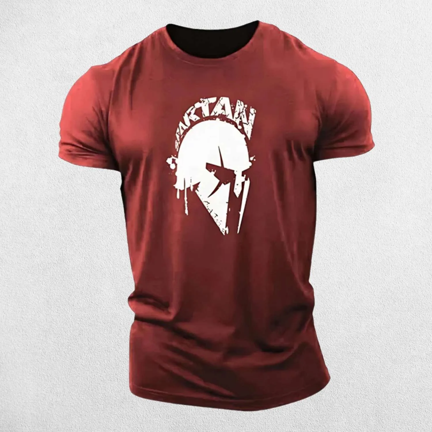 Vintage Spartan Print Men's Fitness T-Shirt - Breathable Cotton Blend