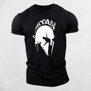 Vintage Spartan Print Men's Fitness T-Shirt - Breathable Cotton Blend