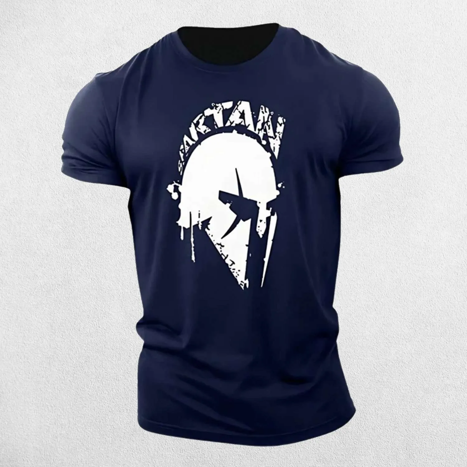 Vintage Spartan Print Men's Fitness T-Shirt - Breathable Cotton Blend