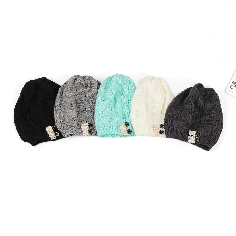 Wholesale Knitted Woolen Cut-out Lace Warm Hat
